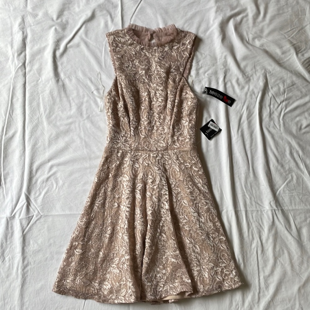 Rose gold party dress from Macy’s.